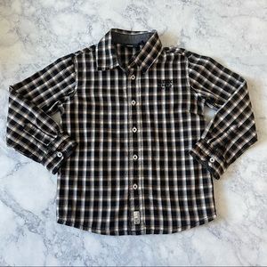 Boys Plaid Dress Up Button Long Sleeve Shirt Small